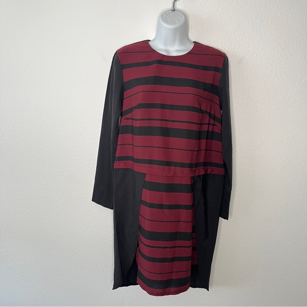 French Connection Long Sleeve Stripe Shift Dress Size 8 Boho Chic NEW